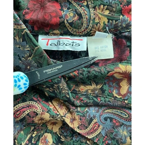 Vintage Talbots Blouse Sz 6 Wool Blend Paisley Floral Top Old Money  Retro - Picture 5 of 6